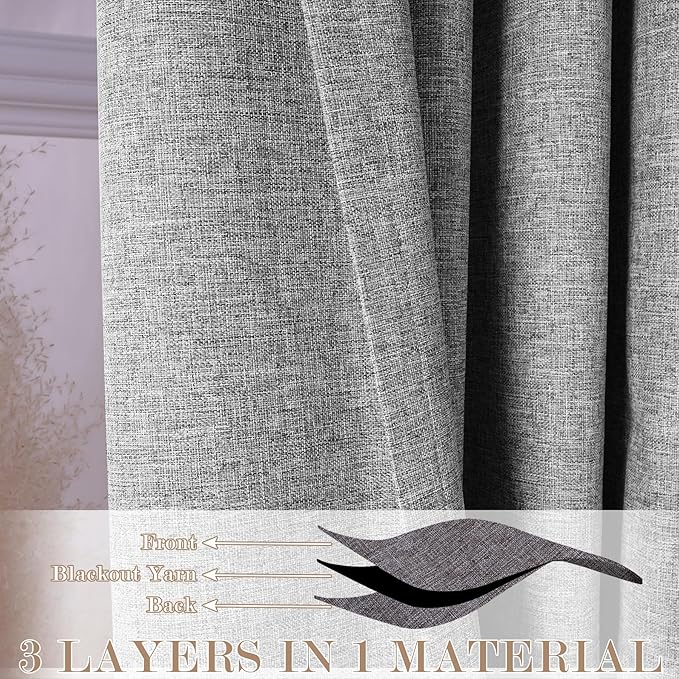 100" W x 84" L Faux Linen Room Divider Curtains, Full Blackout Pinch Pleated Drapes for Traverse Rod, Bedroom Divider Privacy Drapery with Hooks for Ceiling Track, 1 Panel, Light Grey-HomvellaHome