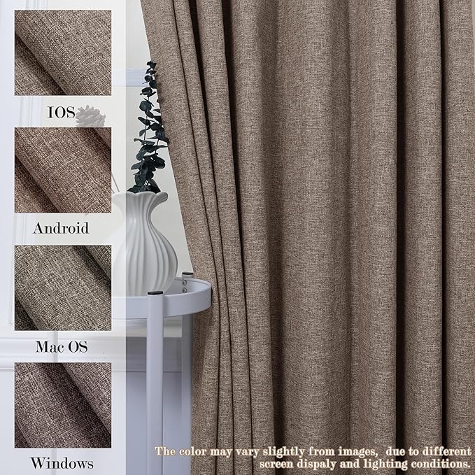 100% Blackout Linen Textured Drapes for Bedroom Pinch Pleated Curtains for Track System Portable Drapery for Sliding Glass Door/Storage/Space Room Divider, 70" Wx96 L, 1 PC, Light Brown-HomvellaHome