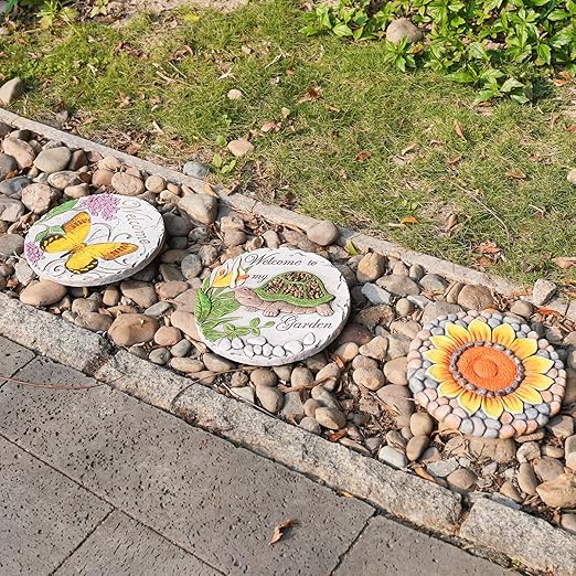 Garden Décor Stepping Stones Outdoor - Resin Butterfly Decorative Stone Bright Color Memories Pavers Outdoor for Garden Yard 9.5 * 9.5 * 0.5 Inch LC Lcdecohome-HomvellaHome