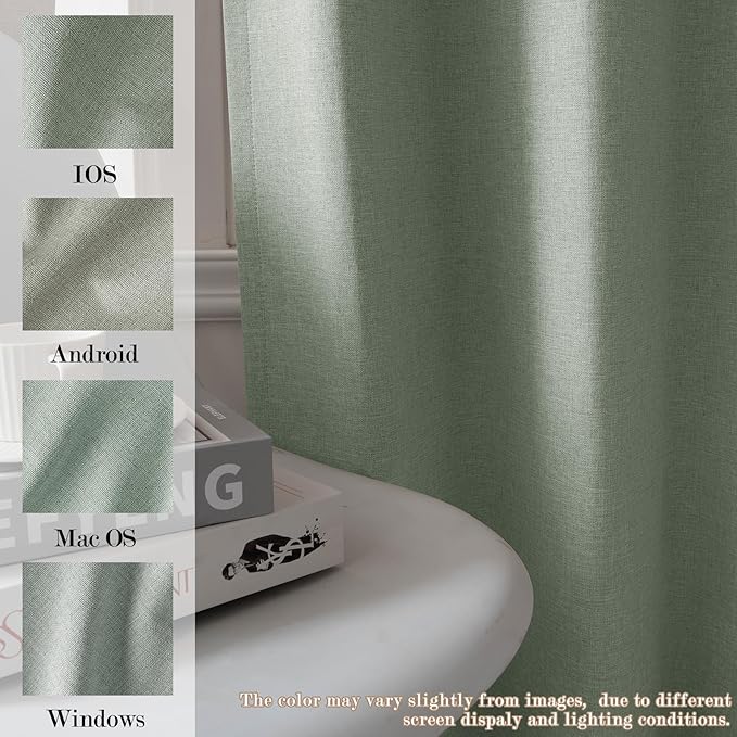 100" W x 96" L Faux Linen Room Divider Curtains, Full Blackout Pinch Pleated Drapes for Traverse Rod, Bedroom Divider Privacy Drapery with Hooks for Ceiling Track, 1 Panel, Fog Green-HomvellaHome