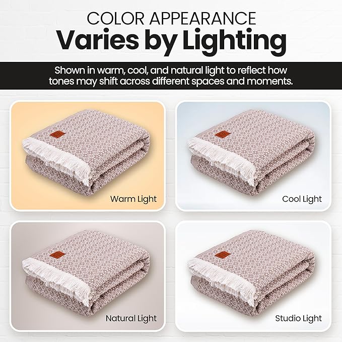 Gold Case Throw Blanket for Bed – 100% Recycled Turkish Cotton Bed Blanket – Decorative Throw Cotton Blankets for Living Room & Bedroom – Retro Beige Woven Queen Blankets – 90x90-HomvellaHome