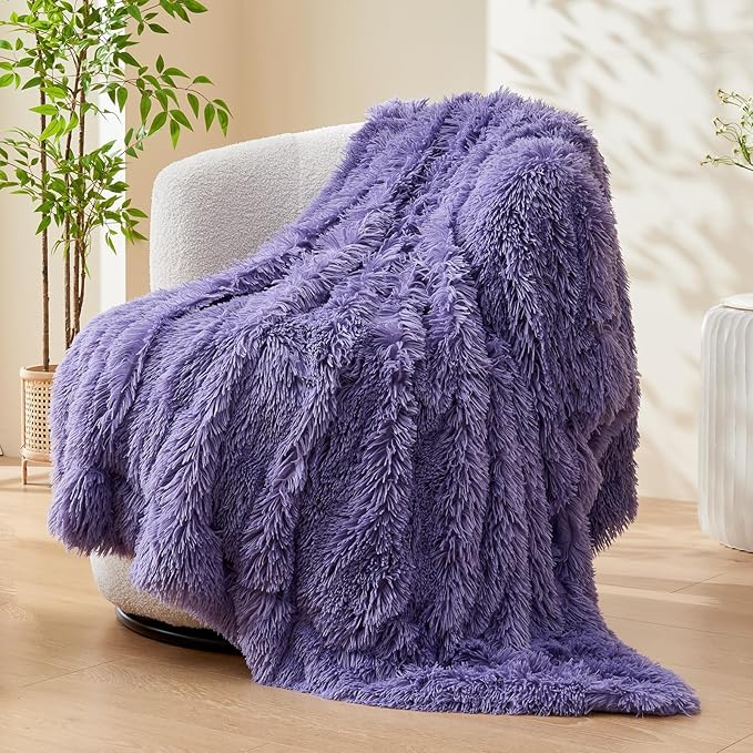 GONAAP Fuzzy Faux Fur Throw Blanket Lavender Super Soft Cozy Plush Fuzzy Shaggy Blanket for Couch Sofa Bed (Lavender, Throw(50"x60"))-HomvellaHome
