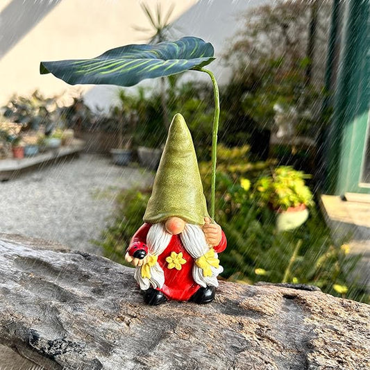 Garden Female Gnome Statue Decoration with Leaf Umbrella, 6.5” Figurine Ornament for Indoor Outdoor Home Patio Yard Lawn, for Gnome Lovers & Garden Enthusiasts，Mom，Women-HomvellaHome