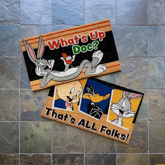 Gertmenian Looney Tunes Coir Doormat - 2x3 Welcome Mat (2-Pack), Ideal for High Traffic Areas in Front Door, Garage, Entryway - Warner Bros. Doc/Folks, 80029-HomvellaHome