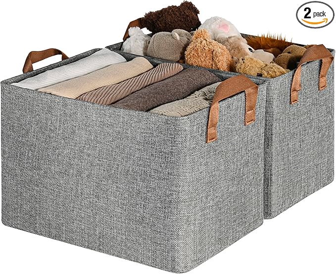 GRANNY SAYS Storage Baskets for Shelves, Closet Organizer Bins, Clothes Storage Bins with Metal Frame, Extra Large Baskets for Organizing and Storage, Collapsible, Gray, 2-Pack-HomvellaHome