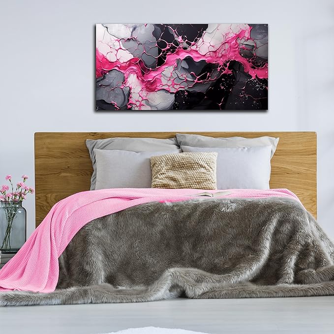 GUGIKA Abstract Wall Art for Living Room, Pink Canvas Wall-Art for Girls Bedroom, Print Paintings, Size 20x40 Inches-HomvellaHome