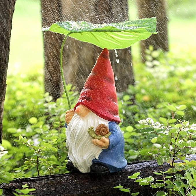 Garden Gnome Statue Decoration with Leaf Umbrella, 7.5” Figurine Ornament for Indoor Outdoor Home Patio Yard Lawn, for Gnome Lovers & Garden Enthusiasts，Mom，Women-HomvellaHome