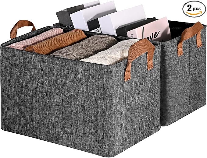 GRANNY SAYS Storage Baskets for Shelves, Closet Organizer Bins, Clothes Storage Bins with Metal Frame, Extra Large Baskets for Organizing and Storage, Collapsible, Dark Gray, 2-Pack-HomvellaHome