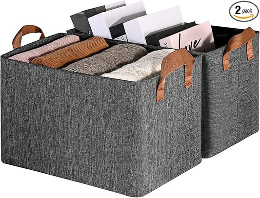 GRANNY SAYS Storage Baskets for Shelves, Closet Organizer Bins, Clothes Storage Bins with Metal Frame, Extra Large Baskets for Organizing and Storage, Collapsible, Dark Gray, 2-Pack-HomvellaHome