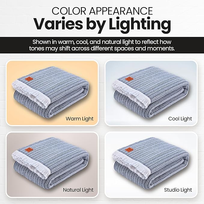 Gold Case Throw Blanket for Bed – 100% Recycled Turkish Cotton Bed Blanket – Decorative Throw Cotton Blankets for Living Room & Bedroom – Vintage Navy Blue Woven Queen Blankets – 90x90-HomvellaHome