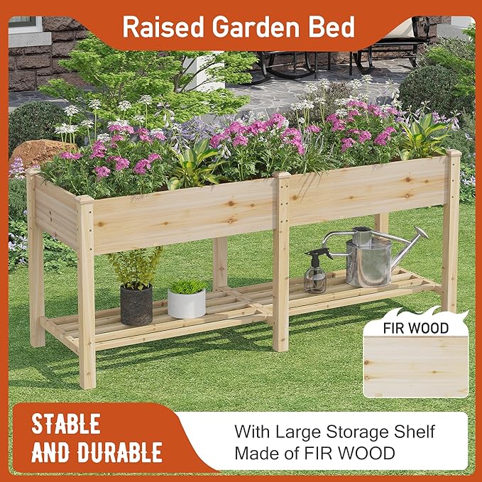 GHWIE Raised Garden Bed with Legs Elevated Wood Planter Box for Planting Vegetables Flowers Garden Patio Balcony Garden beds Outdoor with Liner-HomvellaHome
