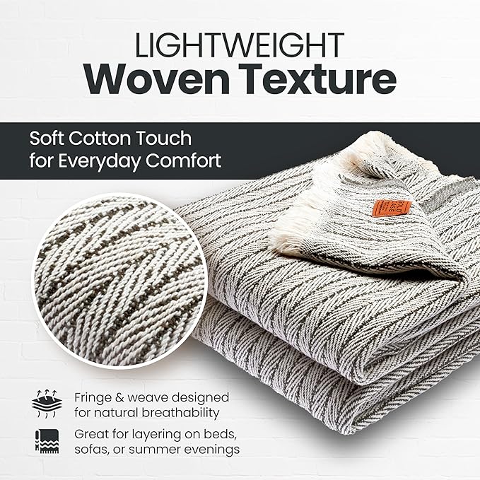 Gold Case Throw Blanket for Couch – 100% Recycled Turkish Cotton Blankets – Elegant Decorative Throw Blankets for Living Room Sofa – Woven Throws for Couch – Vintage Dark Green – 50x60 (Set of 2)-HomvellaHome