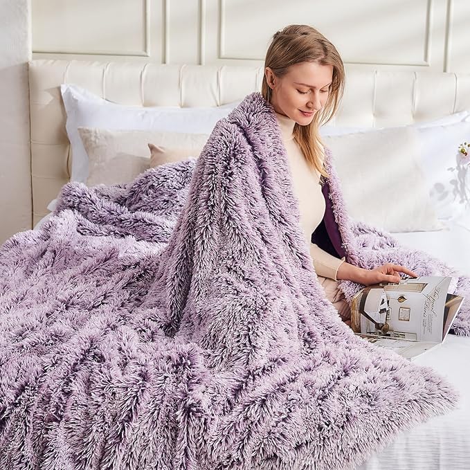 GONAAP Fuzzy Faux Fur Throw Blanket Twin Size Frosty Purple Super Soft Cozy Plush Fuzzy Shaggy Blanket for Couch Sofa Bed (Frosty Purple, Twin(60"x80"))-HomvellaHome