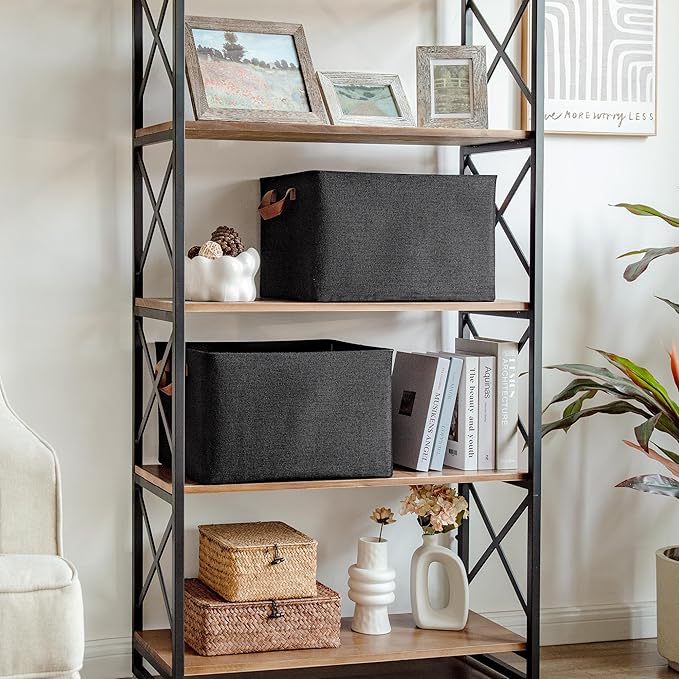GRANNY SAYS Storage Baskets for Shelves, Closet Organizer Bins, Clothes Storage Bins with Metal Frame, Extra Large Baskets for Organizing and Storage, Collapsible, Black, 2-Pack-HomvellaHome