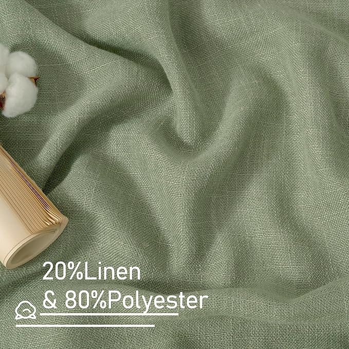 LAMIT Linen Curtians for Living Room 80 Inch Length, Bronze Grommet Light Filtering Semi Sheer Neutral Lightweight Rustic Farmhouse Boho Drapes for Bedroom, 2 Panels, Sage Green, 34 x 80 Inch-HomvellaHome