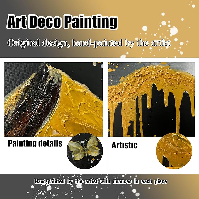 Gold Mountains Painted Wall Art for Living Room - Hand Painted Abstract Wall Art for Office - Black Framed Wall Art for Bedroom Size 29" x 59"-HomvellaHome