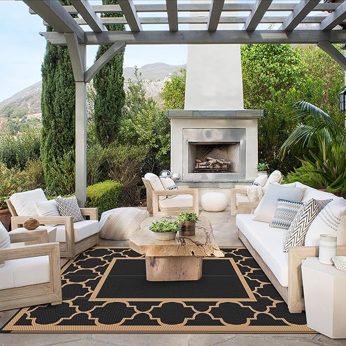 GENIMO 4 ' x 6 ' Outdoor Rug for Patio Clearance, Waterproof Indoor Outdoor Plastic Straw Rugs Carpet, Reversible Outside Area Rv Mat for Camping, Balcony Porch, Deck, Picnic, Beach (Black & Brown)-HomvellaHome
