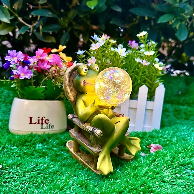 Garden Solar Frog Statue with Glowing Bubble Resin Figurine Outdoor Light Decor Hand-Painted Whimsy for Yard Patio Porch Fairy Decoration Housewarming Unique Gifti for Women-HomvellaHome