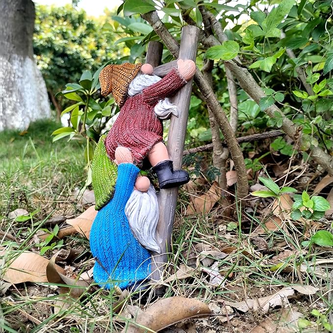 Garden Gnome Statue, Funny Climbing Ladder Gnomes Figurine Resin Sculpture Outdoor Decor for Patio Yard Lawn Porch Ornaments Gift-HomvellaHome