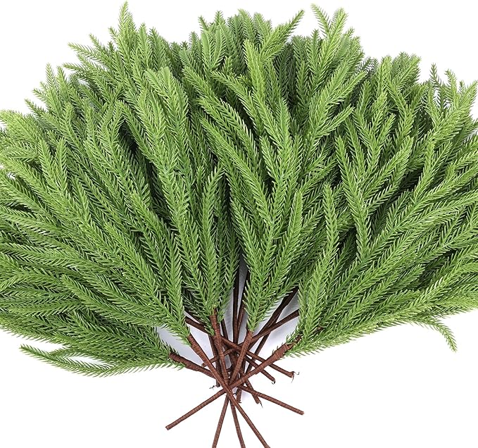 12 Pcs Artificial Norfolk Pine Branches, Norfolk Pine Artificial Pine Stems DIY Crafts Faux Christmas Greenary Norfolk Pine Branches for Xmas Wreath Garland Home Decor (12)-HomvellaHome