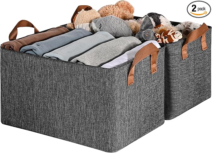 GRANNY SAYS Storage Baskets for Shelves, Closet Organizer Bins, Clothes Storage Bins with Metal Frame, Large Baskets for Organizing and Storage, Collapsible, Dark Gray, 2-Pack-HomvellaHome