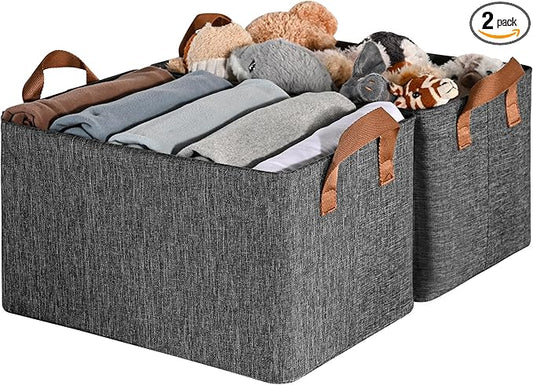 GRANNY SAYS Storage Baskets for Shelves, Closet Organizer Bins, Clothes Storage Bins with Metal Frame, Large Baskets for Organizing and Storage, Collapsible, Dark Gray, 2-Pack-HomvellaHome