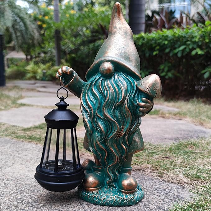 Gnomes Garden Statue Outdoor Décor with Solar Lights Lantern,Gnome Solar Light Figurines Outside Decorations for Yard，Lawn Patio, Balcony, Unique Housewarming Gifts-HomvellaHome