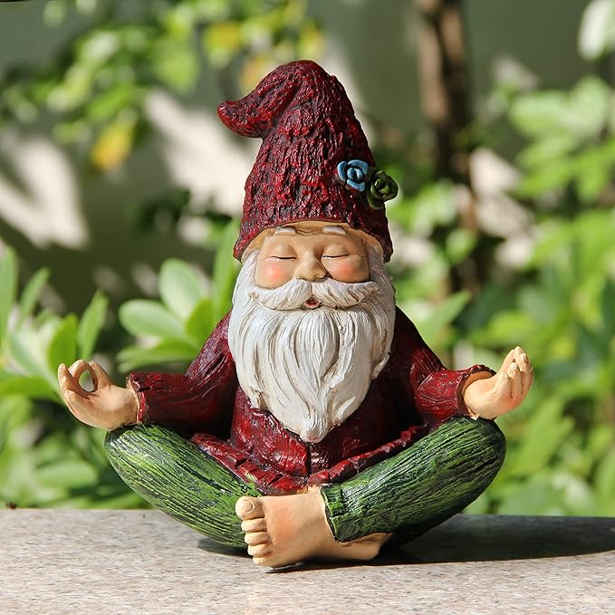 Garden Yoga Gnome Statue, Outdoor Gnomes Figurine with Solar Lights, Knome in Yoga Pose for Garden Decor, Elf Sculptures and Statues for Patio Lawn Yard-HomvellaHome