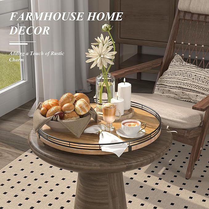 16" Lazy Susan Oak Wood Turntable Organizer for Cabinet, Farmhouse Round Wooden Large Lazy Susan Organization and Storage for Dining Table, Pantry, Kitchen, Bathroom, Countertop, Cupboard, Home Decor-HomvellaHome