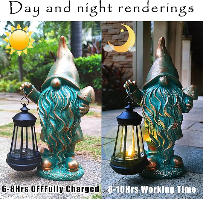 Gnomes Garden Statue Outdoor Décor with Solar Lights Lantern,Gnome Solar Light Figurines Outside Decorations for Yard，Lawn Patio, Balcony, Unique Housewarming Gifts-HomvellaHome