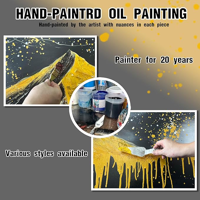 Gold Mountains Painted Wall Art for Living Room - Hand Painted Abstract Wall Art for Office - Black Framed Wall Art for Bedroom Size 29" x 59"-HomvellaHome