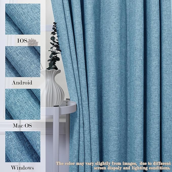 100" W x 96" L Faux Linen Room Divider Curtains, Full Blackout Pinch Pleated Drapes for Traverse Rod, Bedroom Divider Privacy Drapery with Hooks for Ceiling Track, 1 Panel, Blue-HomvellaHome