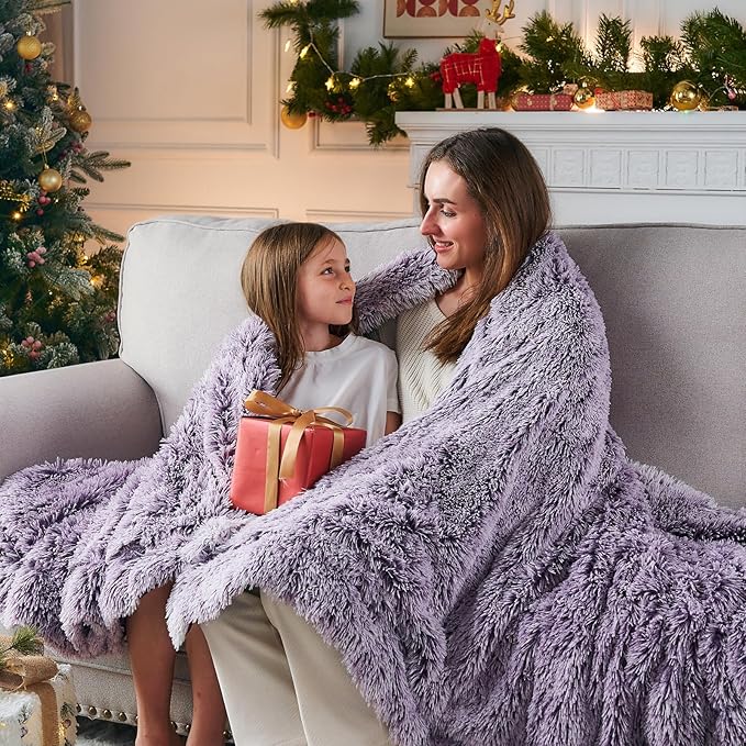 GONAAP Fuzzy Faux Fur Throw Blanket Twin Size Frosty Purple Super Soft Cozy Plush Fuzzy Shaggy Blanket for Couch Sofa Bed (Frosty Purple, Twin(60"x80"))-HomvellaHome