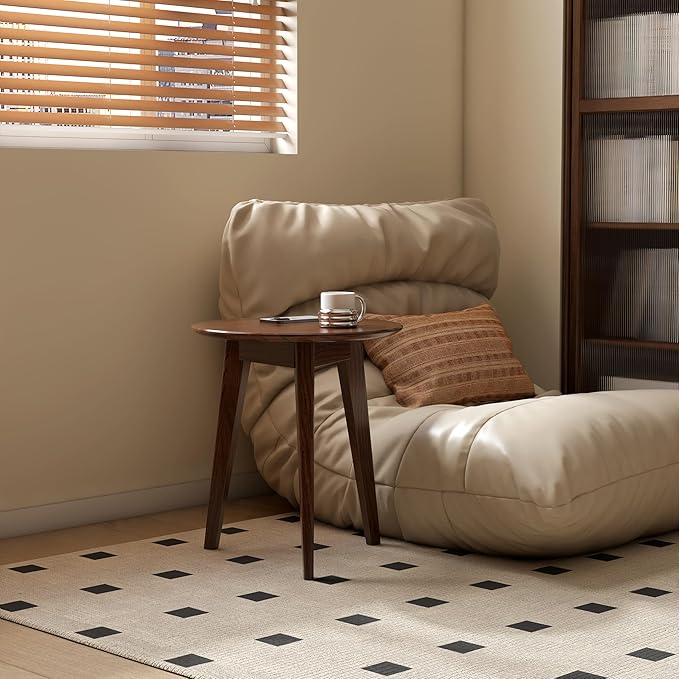 100% Solid Oak Round Side Table, Small Bedside Table for Small Spaces, Living Room End Table with Stable Frame, Modern Nightstand for Bedroom Couch, (Walnut, 17.71" D x 19.68" H)-HomvellaHome