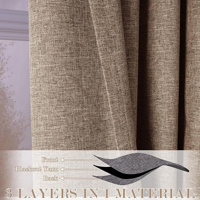 100" W x 96" L Faux Linen Room Divider Curtains, Full Blackout Pinch Pleated Drapes for Traverse Rod, Bedroom Divider Privacy Drapery with Hooks for Ceiling Track, 1 Panel, Taupe-HomvellaHome