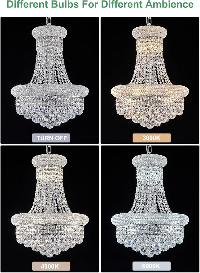 10 - Light Unique Empire Crystal Chandelier for Dining Room Foyer Entryway Living Room Bedroom Chrome Finish-HomvellaHome