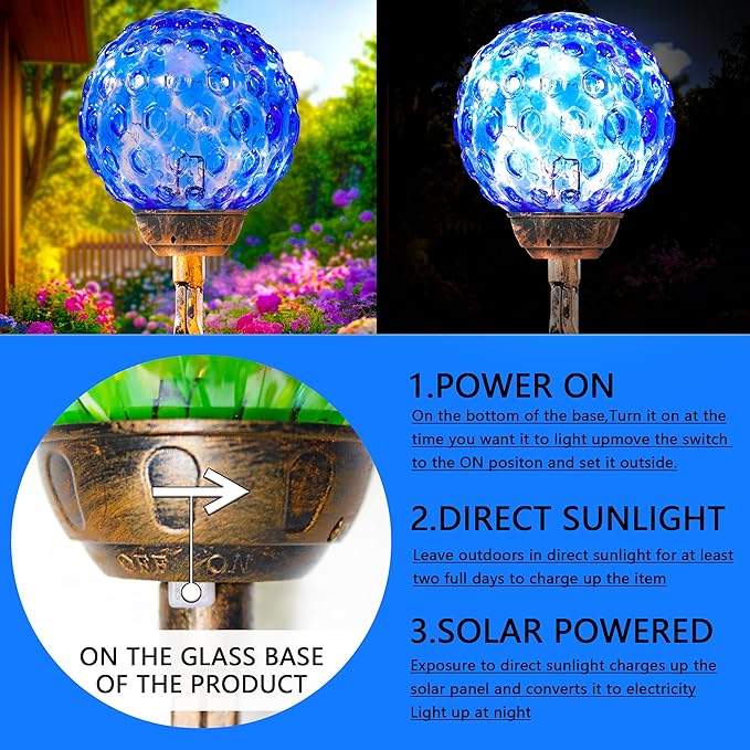 Garden Solar Lights, Decorative LED Honeycomb Glass Ball Garden Stake, Glass and Metal Outdoor Decoration, 4 x 31 Inch (Dark Blue)-HomvellaHome