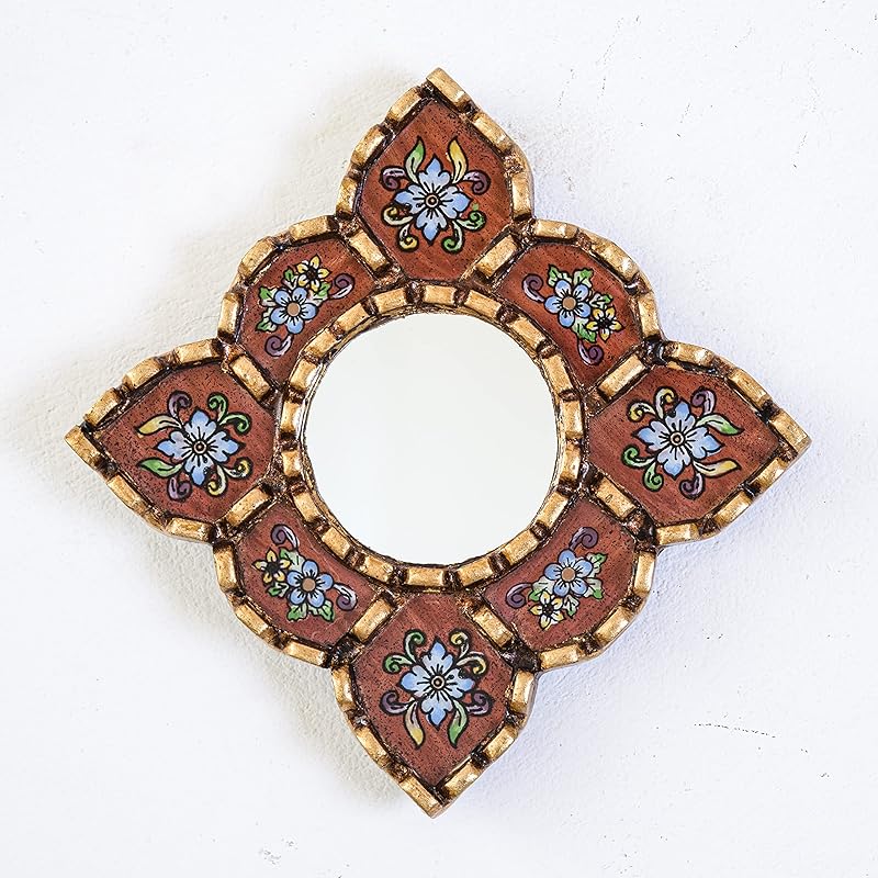 Small Decorative Wall Mirror set of 3 - Accent mirrors of 6in for wall decor, Peruvian Mirrors Vanity with bronze leaf-HomvellaHome