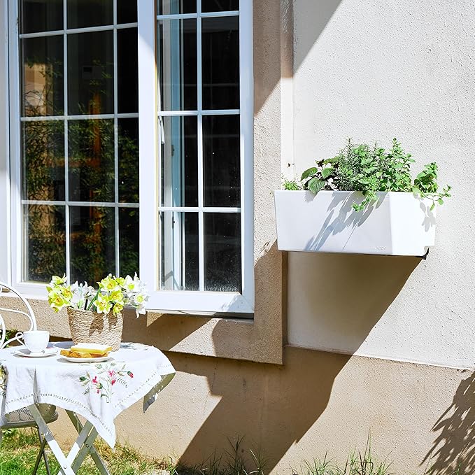 Glowpear Self Watering Planter Box - 23.6", White - UV Stable, Scalable Wall Mounts Plant Pot with Water Gauge, Indoor Outdoor for Vegetables, Flowers, Herbs, and Succulents, Gardening-HomvellaHome