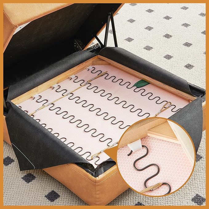 128'' Sleeper Couch, Large Sofa Bed with Storage, Faux Leather 8 Seater Sofa, Mid Century Modern Couch Sofa for Living Room, Guest Room, House, Apartment, Office, Loft, Tan-HomvellaHome