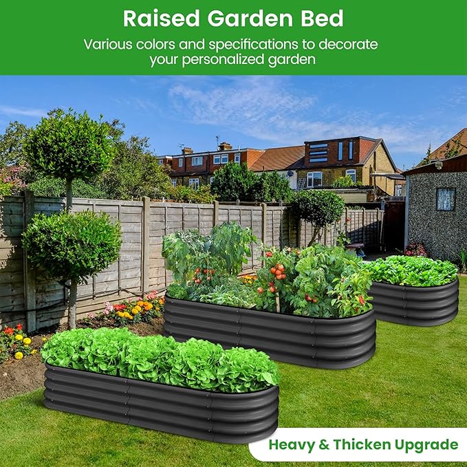 2 Pcs 4.5x2x1ft Oval Raised Garden Bed, Galvanized Raised Beds,Open-Ended Base Metal Raised Planter Beds,Garden Bed Outdoor,Planter Raised Boxes for Vegetables, Flowers,Tool-Free Asse,Gray-HomvellaHome