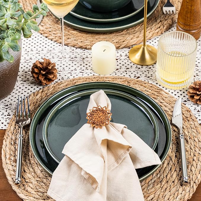 GBHOME Ceramic Dinnerware Sets for 8, 24 Pieces Stoneware Plates and Bowls Sets, Reactive Glaze Dishes -Scratch Resistant, Dishwasher&Microwave Safe, Earth Green-HomvellaHome