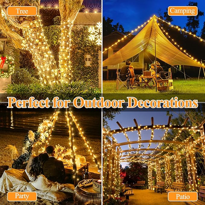 2 Pack Solar String Lights Total 480LED 158FT, IP67 Waterproof String Lights for Outside with 8 Modes, Upgraded Solar Panel Fairy Lights for Garden Party Wedding Decorations (Warm White)-HomvellaHome