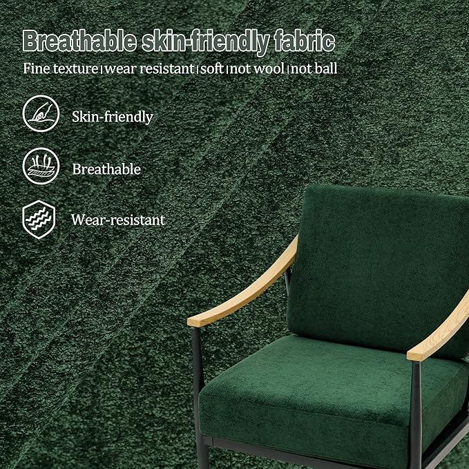 Modern Accent Chairs Set of 2 for Living Room Bedroom Mid Century Arm Chairs Upholstered Office Accent Chairs Comfy Waiting Room Chairs with Metal Frame, Green-HomvellaHome