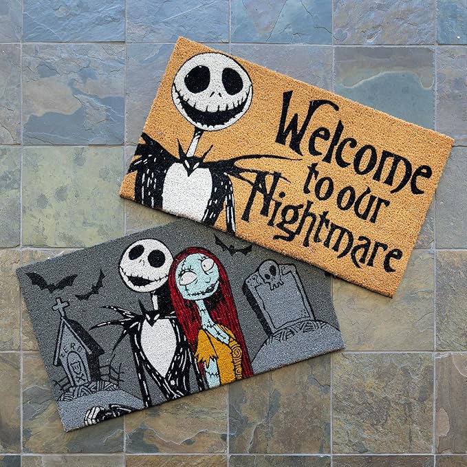 Gertmenian Nightmare Before Christmas Coir Doormat - 2x3 Welcome Mat (2-Pack), Ideal for High Traffic Areas in Front Door, Garage, Entryway - Welcome Nightmare/Jack & Sally, 80005-HomvellaHome