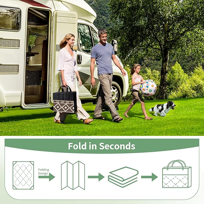 GENIMO Outdoor Rug Waterproof for Patio Decor, 5'x8' Reversible Plastic Straw Rug Carpet, Camping Mat for Outdoor, RV, Backyard, Deck, Balcony, Picnic, Beach, Coffee & Beige-HomvellaHome