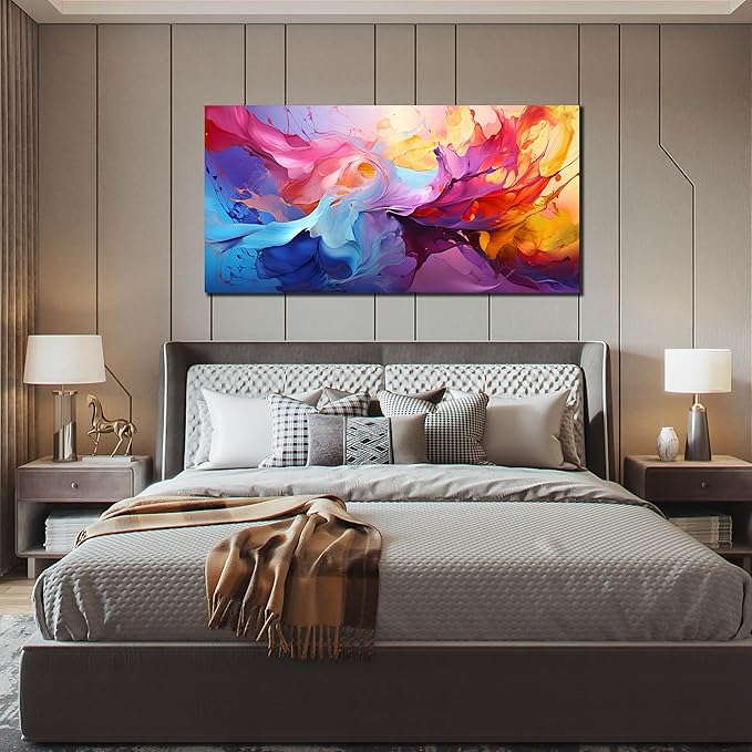GUGIKA Abstract Wall Art for Living Room, Colorful Canvas Wall Decor for Bedroom, Picture Print, Size 48x24 Inches-HomvellaHome