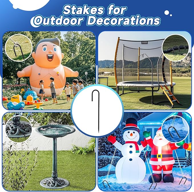 12 Inch Heavy Duty Rebar Stakes, 20-Pack Galvanized Steel J Hook Tent Stakes for Outdoor Decorations, Inflatables, Fencing, Gardening, Gazebo and Swing Set Anchors-HomvellaHome