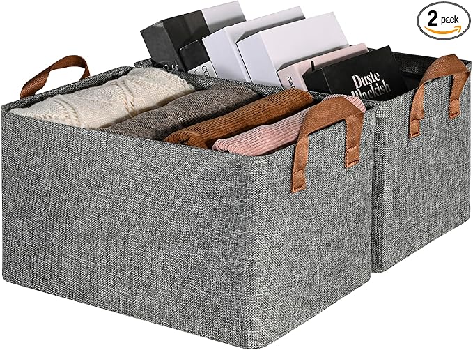GRANNY SAYS Storage Baskets for Shelves, Closet Organizer Bins, Clothes Storage Bins with Metal Frame, Large Baskets for Organizing and Storage, Collapsible, Gray, 2-Pack-HomvellaHome