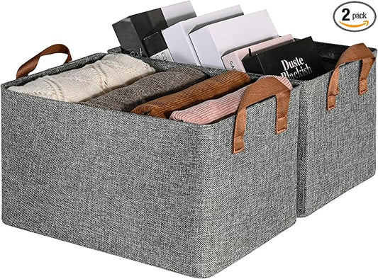 GRANNY SAYS Storage Baskets for Shelves, Closet Organizer Bins, Clothes Storage Bins with Metal Frame, Large Baskets for Organizing and Storage, Collapsible, Gray, 2-Pack-HomvellaHome